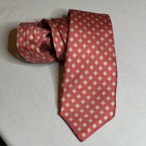 Kiton 7 Fold Coral and Yellow Accent Colored Silk Tie Luxury Casual Summer